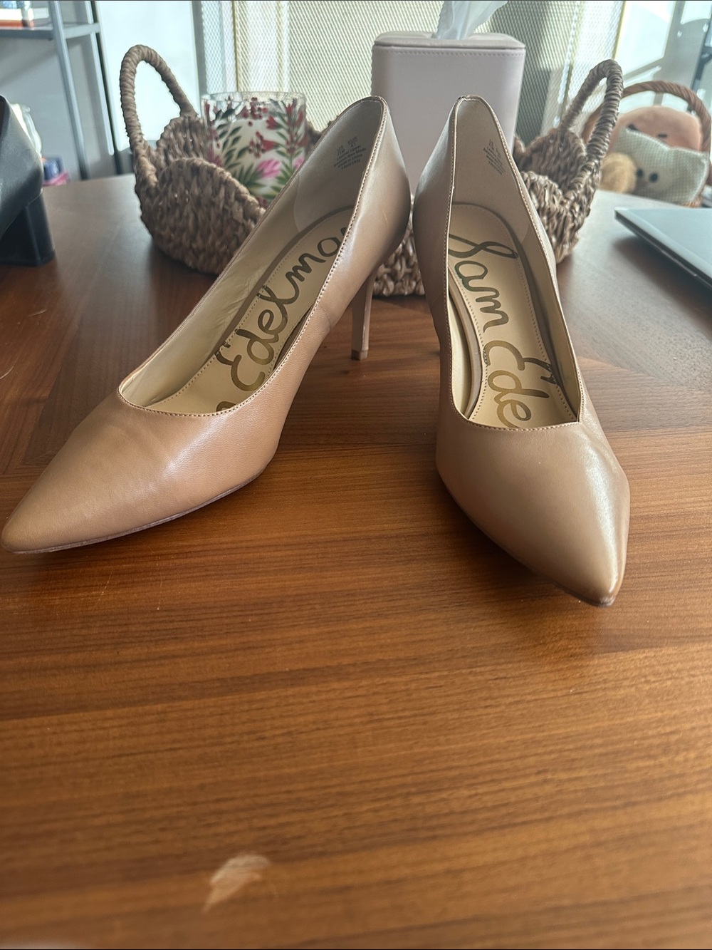 Sam Edelman Nude Pointed-Toe Leather Pumps